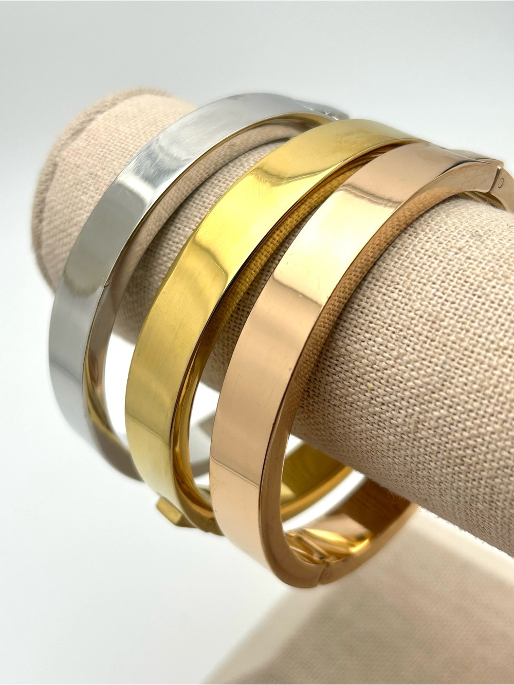 J. Crew Trio Gold Silver Rose Gold Hinged Bangles